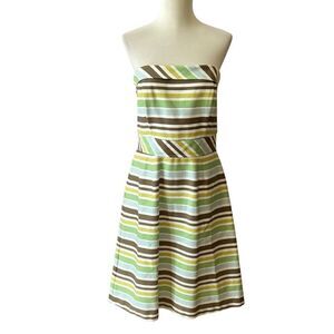 DONNA RICCO NY DRESS 8 STRAPLESS COLORBLOCK STRIPED SHEATH BACK ZIP SUMMER PARTY